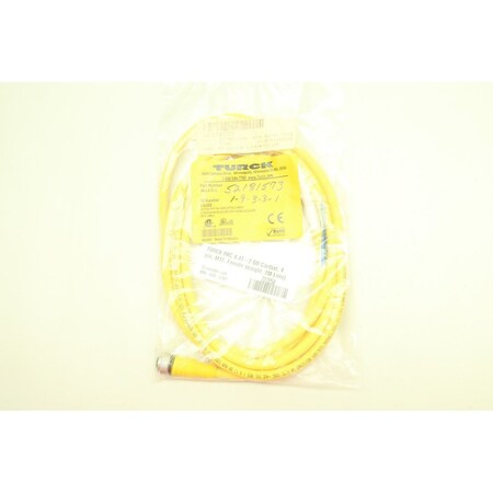 Turck Cordset, M12 Female to Cut-end, Yellow, 4 cond., 2 meters, Eurofast Series RKC 4.4T-2